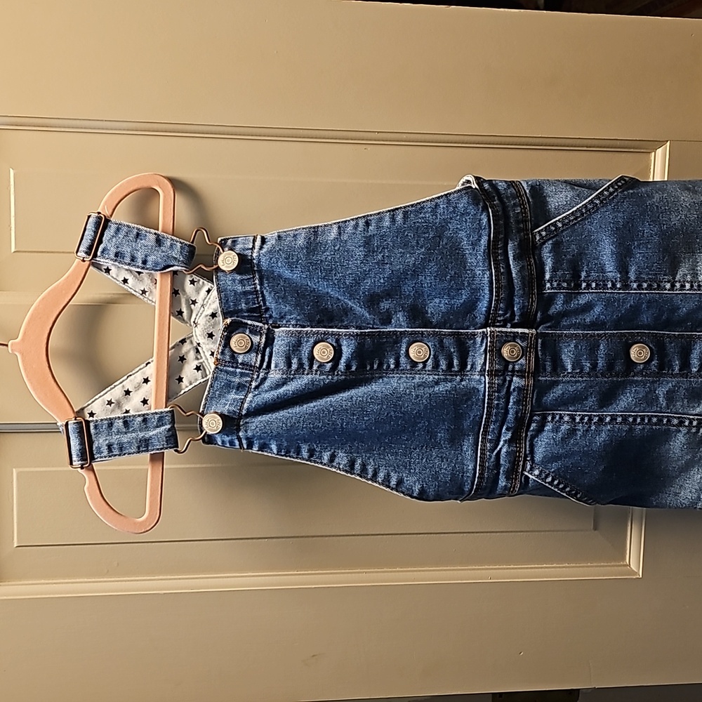 7/8 Mini Boden overalls denim dress.